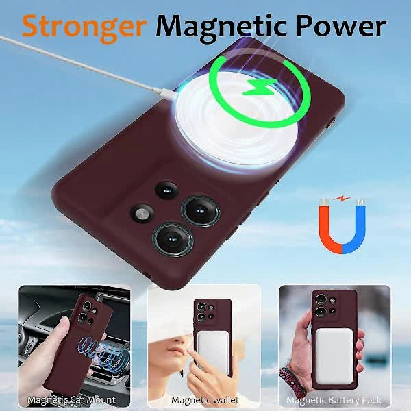 Case for Motorola Edge 50 5G MagSafe Compatible Liquid Silicone Case with Lanyard - Black Multicolor Burgundy