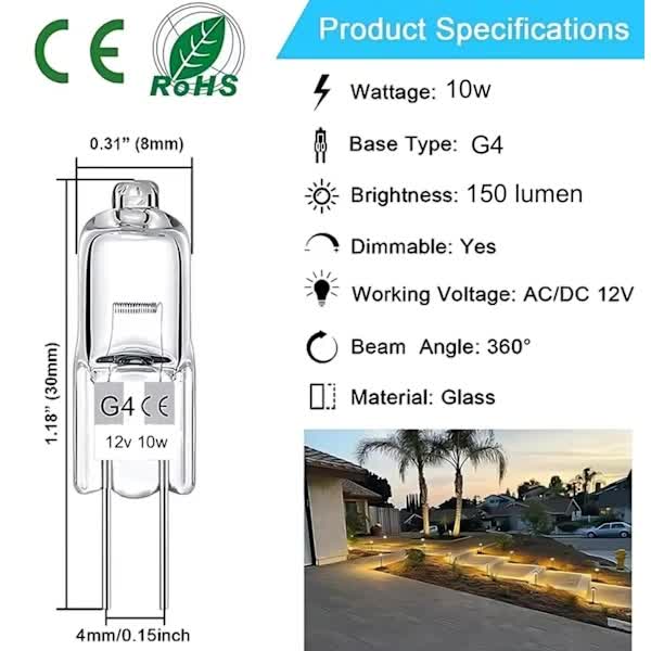 20-pack G4 halogen bulbs 10W 12V warm white