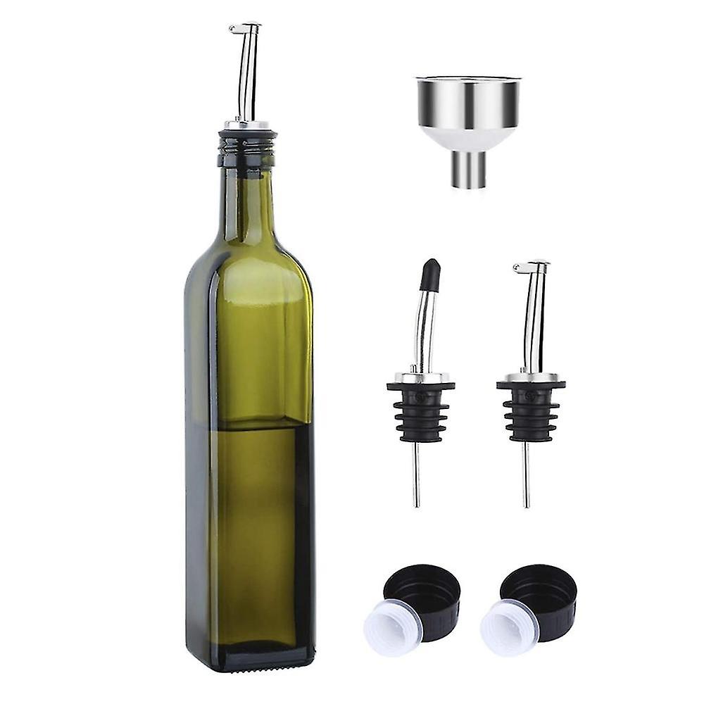 Glass Olive Oil - 500 ml Green Oil and Vinegar With Pour Spout and Funnel - Olive Oil Carafe