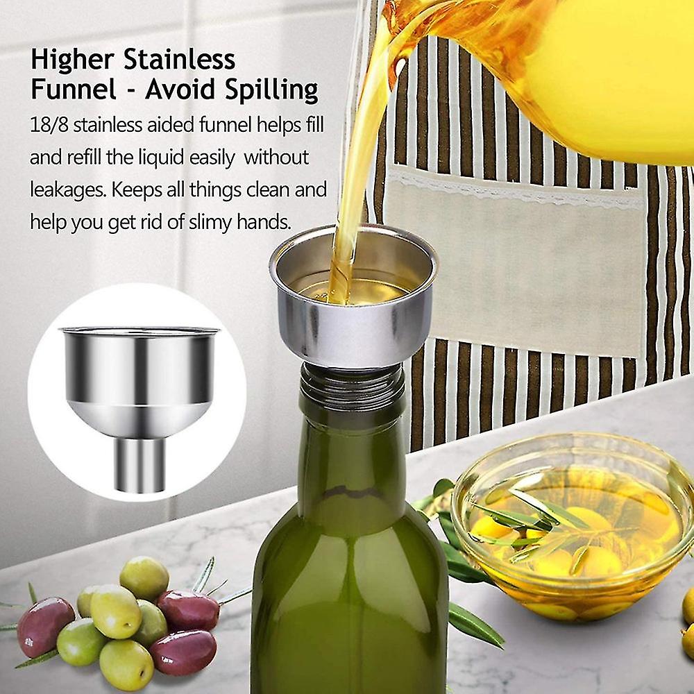 Glass Olive Oil - 500 ml Green Oil and Vinegar With Pour Spout and Funnel - Olive Oil Carafe