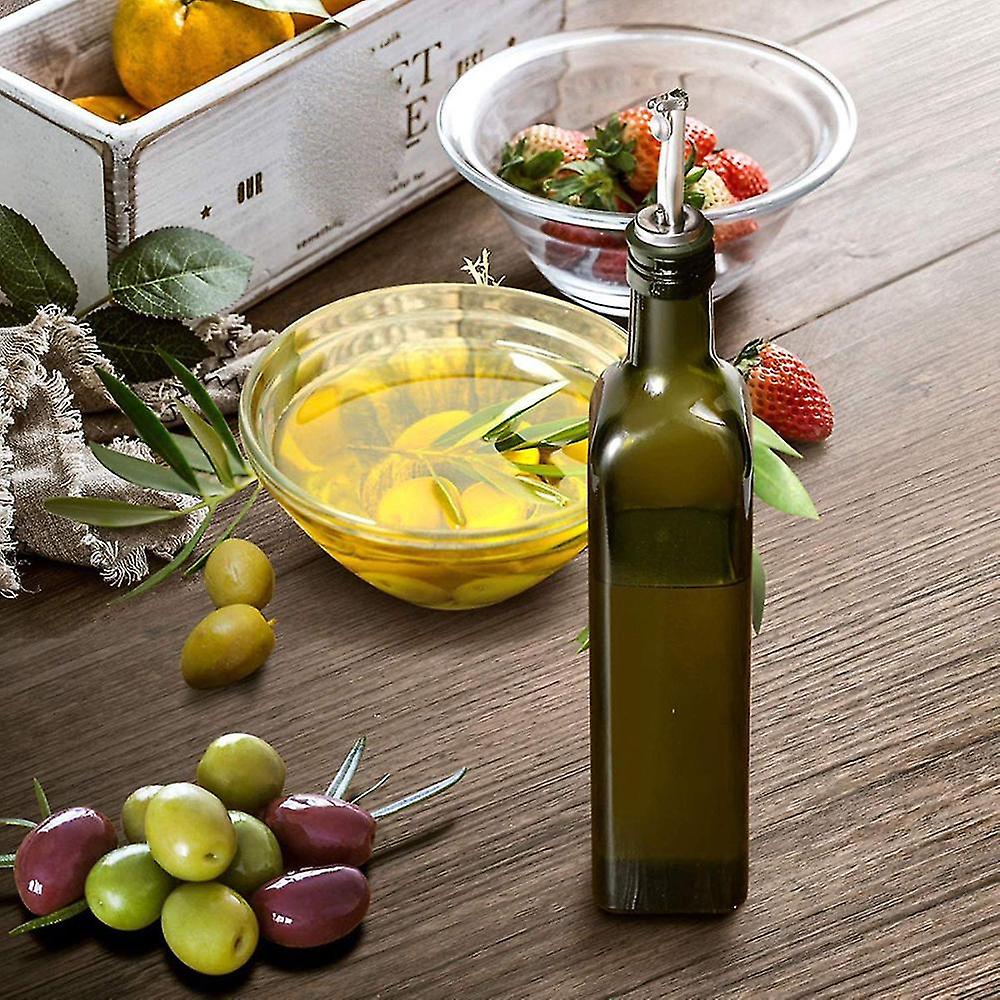 Glass Olive Oil - 500 ml Green Oil and Vinegar With Pour Spout and Funnel - Olive Oil Carafe