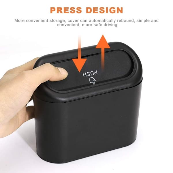 Small Car Trash Can, Car Storage Box, 2-Pack Small Waterproof Car Trash Can with Lid Portable Hanging Storage Box for Car Office