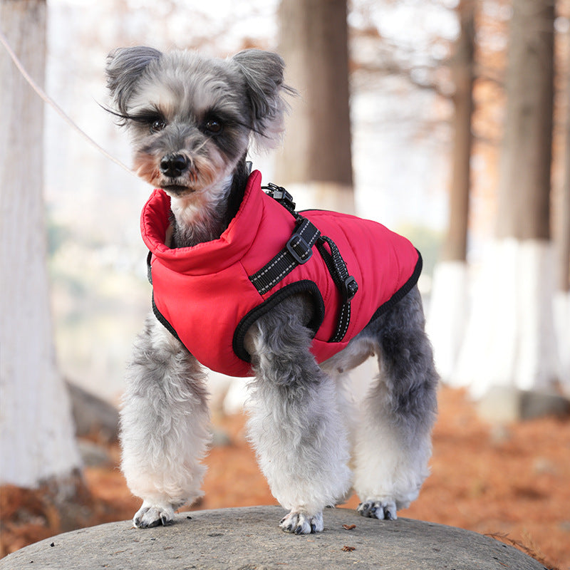 Winter jacket for dog with harness, waterproof dog jacket with zipper and fleece pink Pink XL