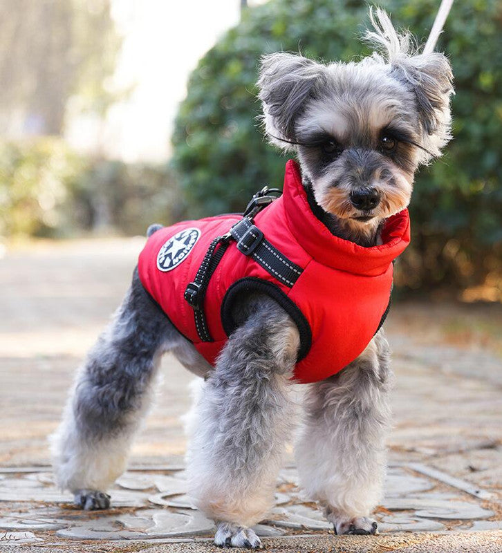 Winter jacket for dog with harness, waterproof dog jacket with zipper and fleece pink Pink XL