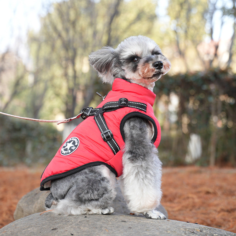 Winter jacket for dog with harness, waterproof dog jacket with zipper and fleece pink Pink XL