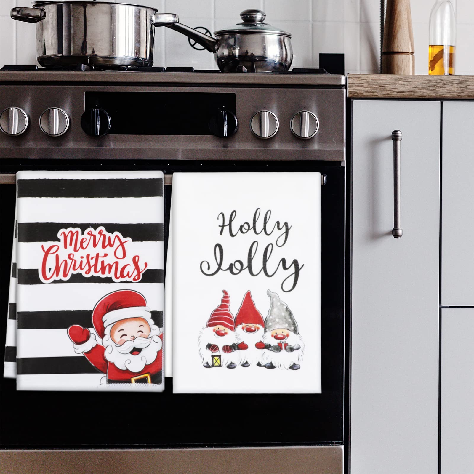 Christmas Kitchen Towels Set of 4, 18x26 inch Merry Christmas for Home Drying Dishcloth (Christmas)