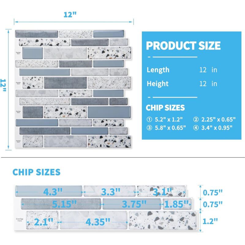 Self-adhesive wall tiles vinyl kitchen tile marble blue 10 pieces