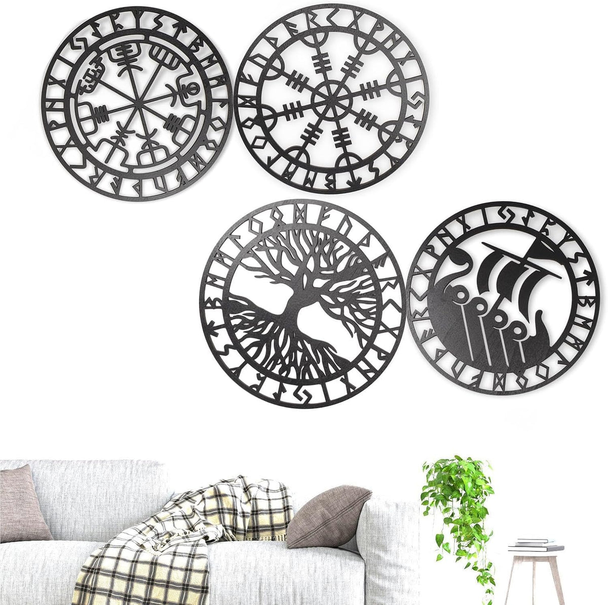 Metallic Viking Wall Art | Nautical Nordic Compass Decor for Bedroom or Living Room