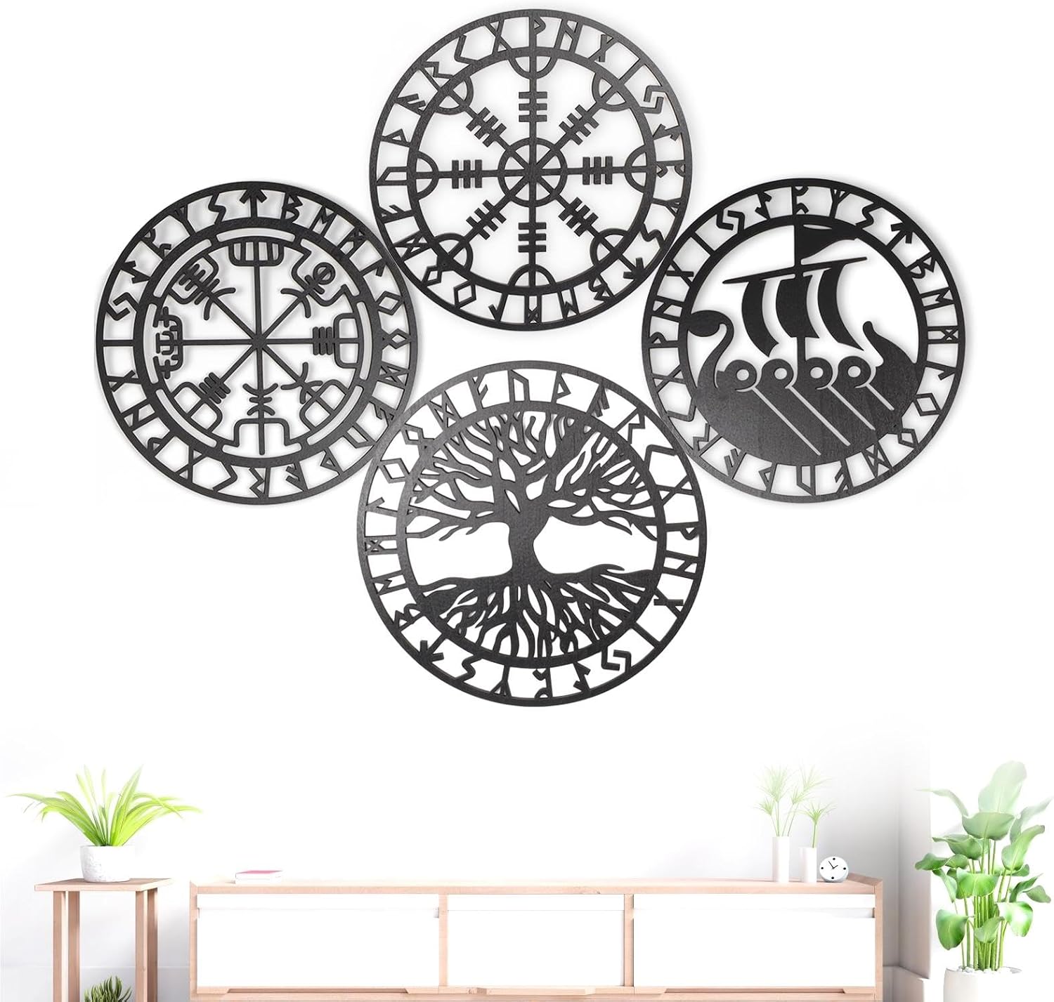 Metallic Viking Wall Art | Nautical Nordic Compass Decor for Bedroom or Living Room