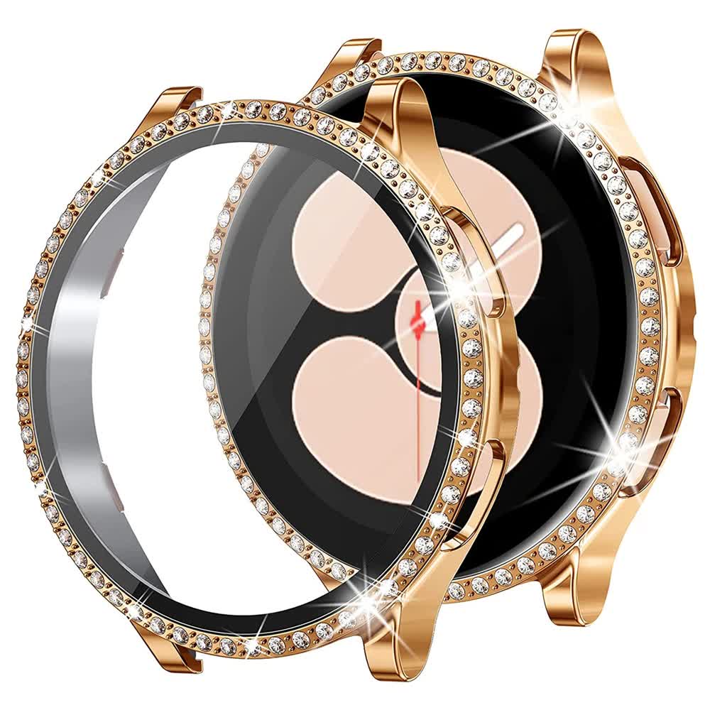 Compatible with Samsung Galaxy Watch 4 5 6 Bracelet Case 40mm 44mm Mesh Loop Stainless Steel Strap Bling Case Gold Set watch6 40mm