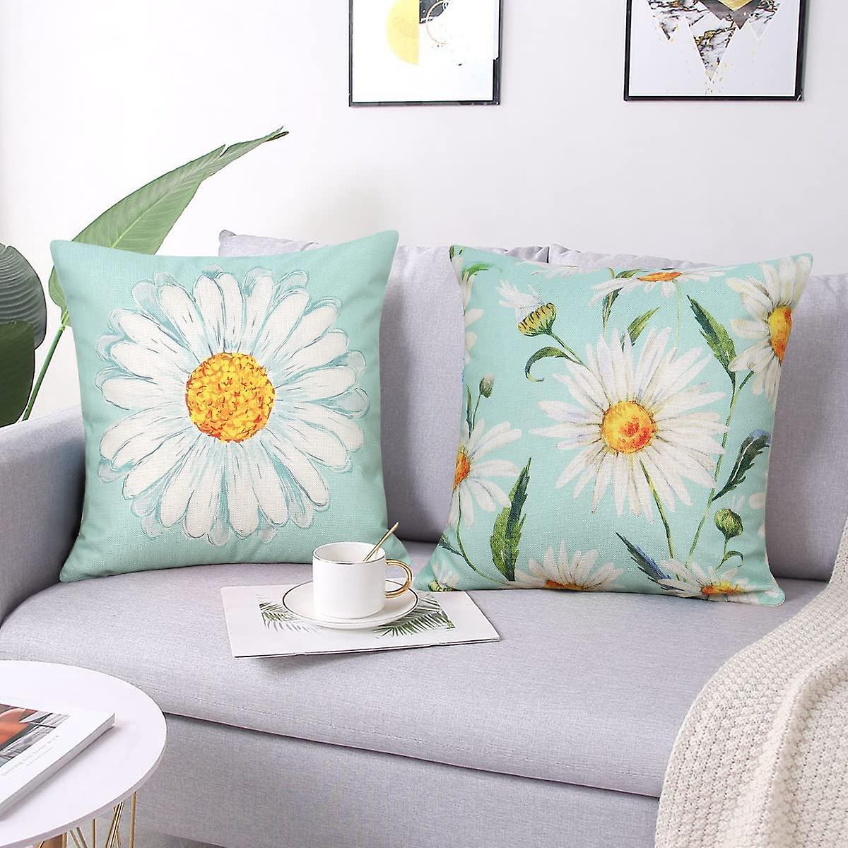 Cushion Cover 45 x 45 cm Set of 4 Decorative Cushions Daisy Cushion Cover Decoration Cotton Decorative Cushions for Garden Living Room Bedroom Modern