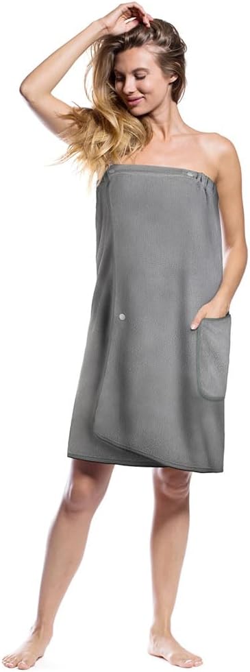 Sauna Skirt, Women's Sauna Skirt with Pockets, Long Sauna Towel for Women, Sauna Skirt with Buttons for Women, Sauna Towel for Women Grey
