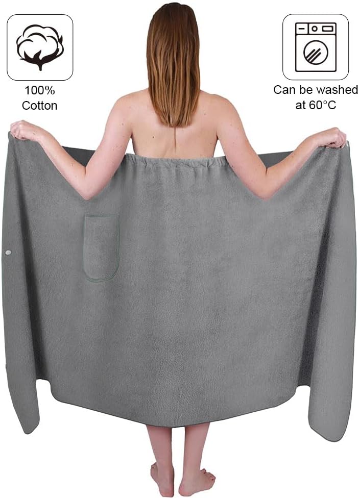 Sauna Skirt, Women's Sauna Skirt with Pockets, Long Sauna Towel for Women, Sauna Skirt with Buttons for Women, Sauna Towel for Women Grey