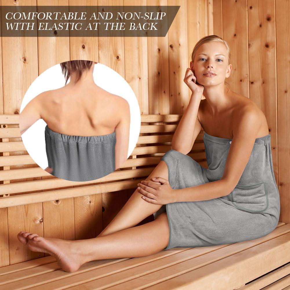 Sauna Skirt, Women's Sauna Skirt with Pockets, Long Sauna Towel for Women, Sauna Skirt with Buttons for Women, Sauna Towel for Women Grey