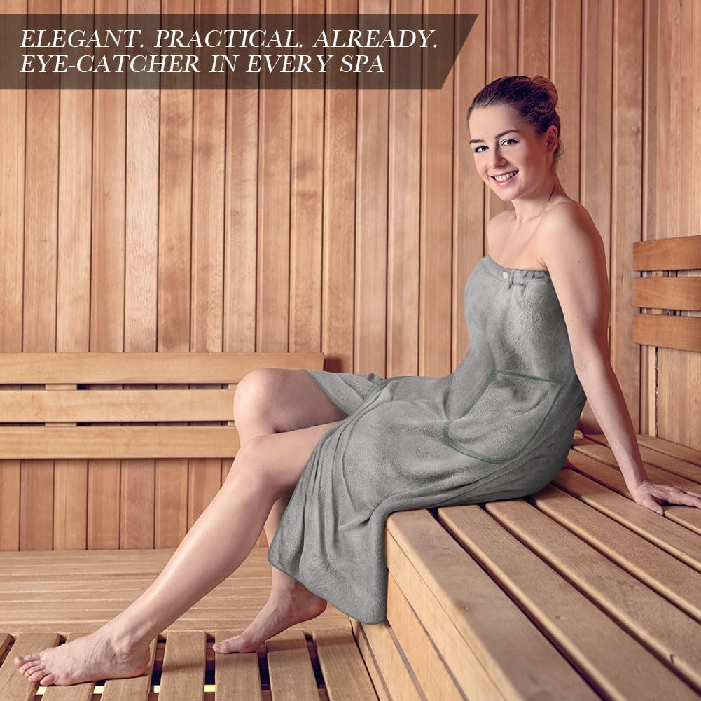 Sauna Skirt, Women's Sauna Skirt with Pockets, Long Sauna Towel for Women, Sauna Skirt with Buttons for Women, Sauna Towel for Women Grey