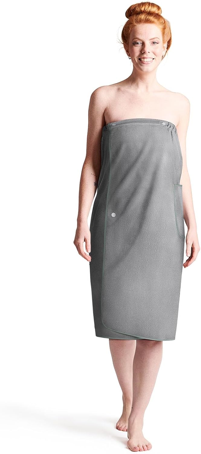 Sauna Skirt, Women's Sauna Skirt with Pockets, Long Sauna Towel for Women, Sauna Skirt with Buttons for Women, Sauna Towel for Women Grey