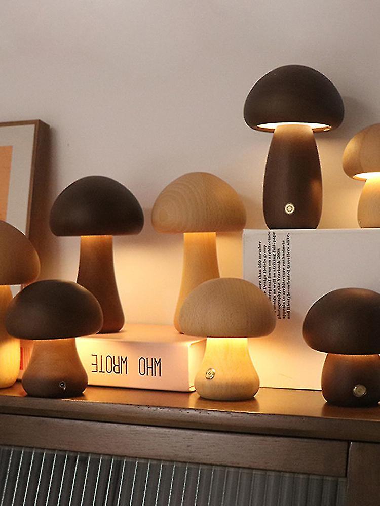 Mushroom Lamp Rechargeable Portable Night Light - Wooden Lamp Bedroom Lamp Bedside Table Lamp Coffee