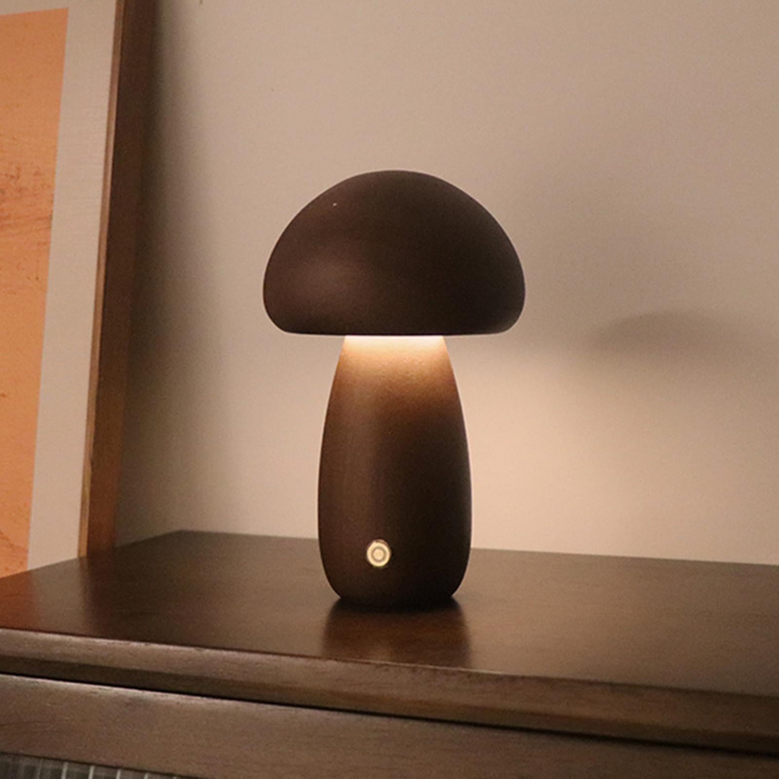 Mushroom Lamp Rechargeable Portable Night Light - Wooden Lamp Bedroom Lamp Bedside Table Lamp Coffee