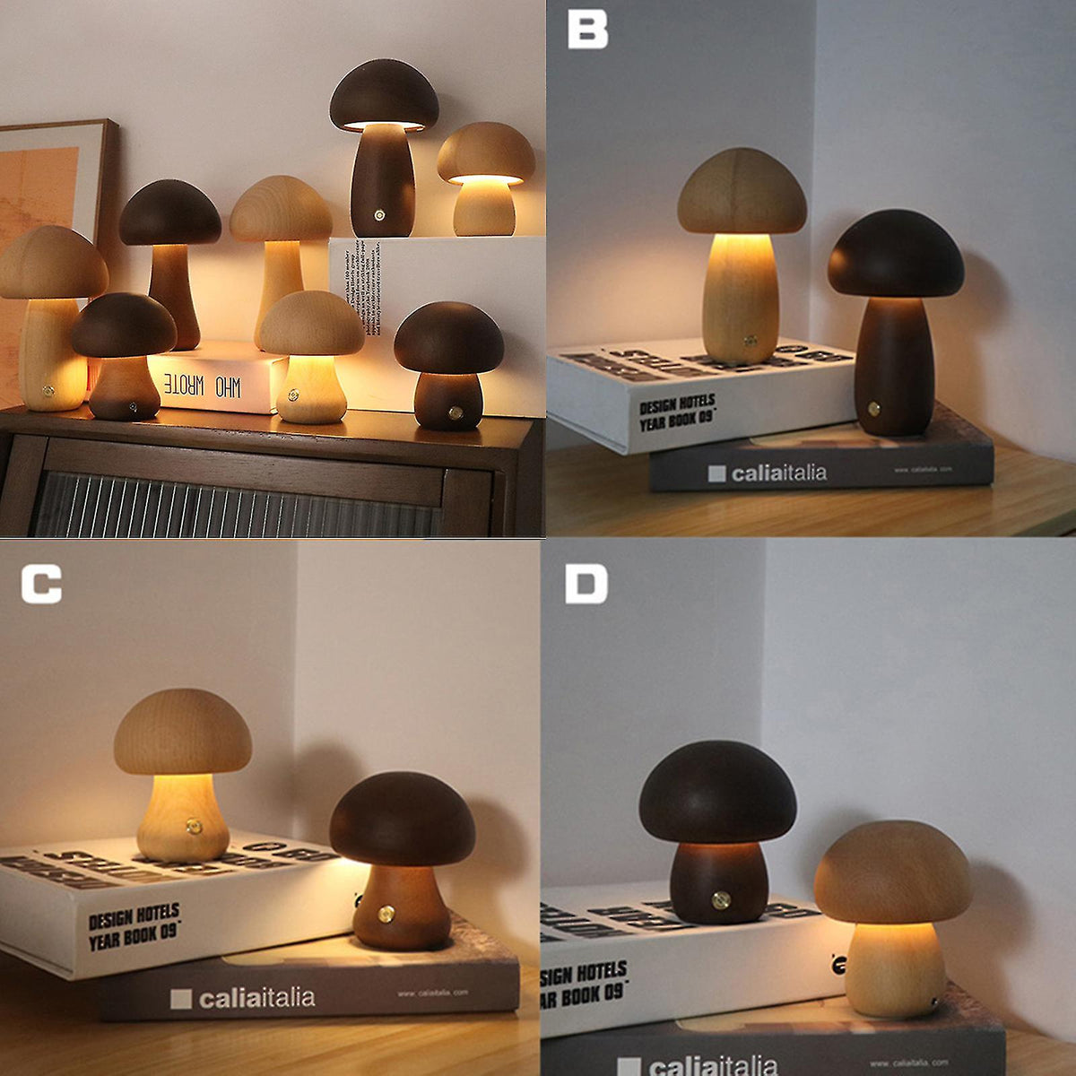Mushroom Lamp Rechargeable Portable Night Light - Wooden Lamp Bedroom Lamp Bedside Table Lamp Coffee