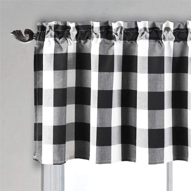 Black & White Checkered Kitchen Curtain, Farmhouse Style, 3-Pack, Window Decoration
