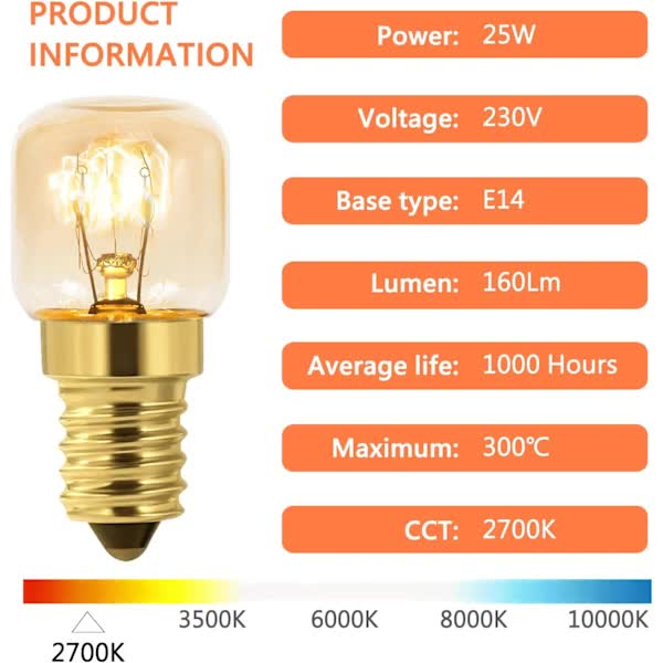 10-pack Dimmable E14 Oven Light Bulb, Edison E14 T22, Withstands up to 300 degrees, 2700K Warm White, 160LM, AC 220V