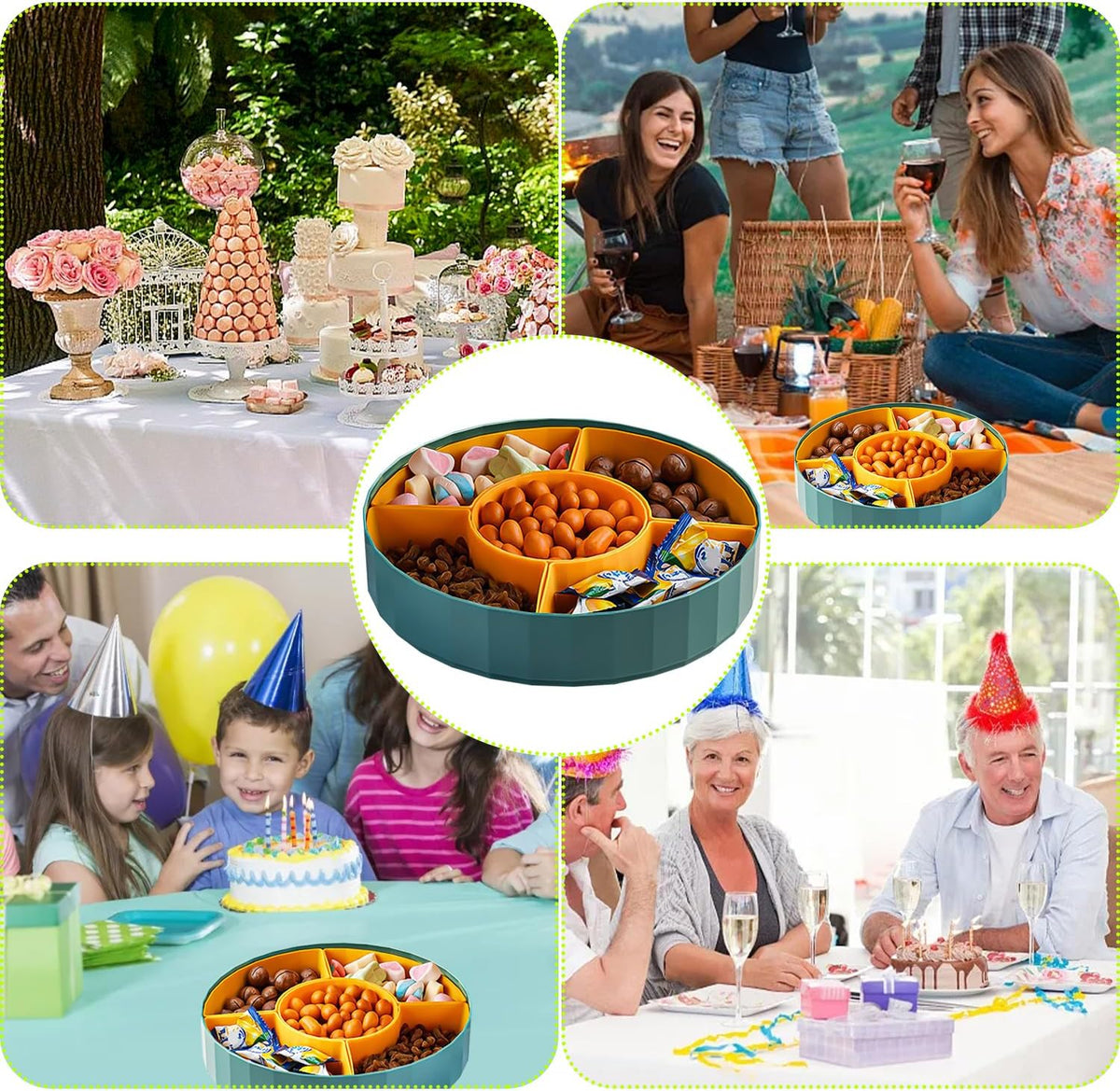 Snack Tray with Compartment Snacks Bowl with Lid Plastic Snacks Compartment Snacks Bowls Flat Storage Box Candy Bowl for Nuts Snacks Candy Cookies