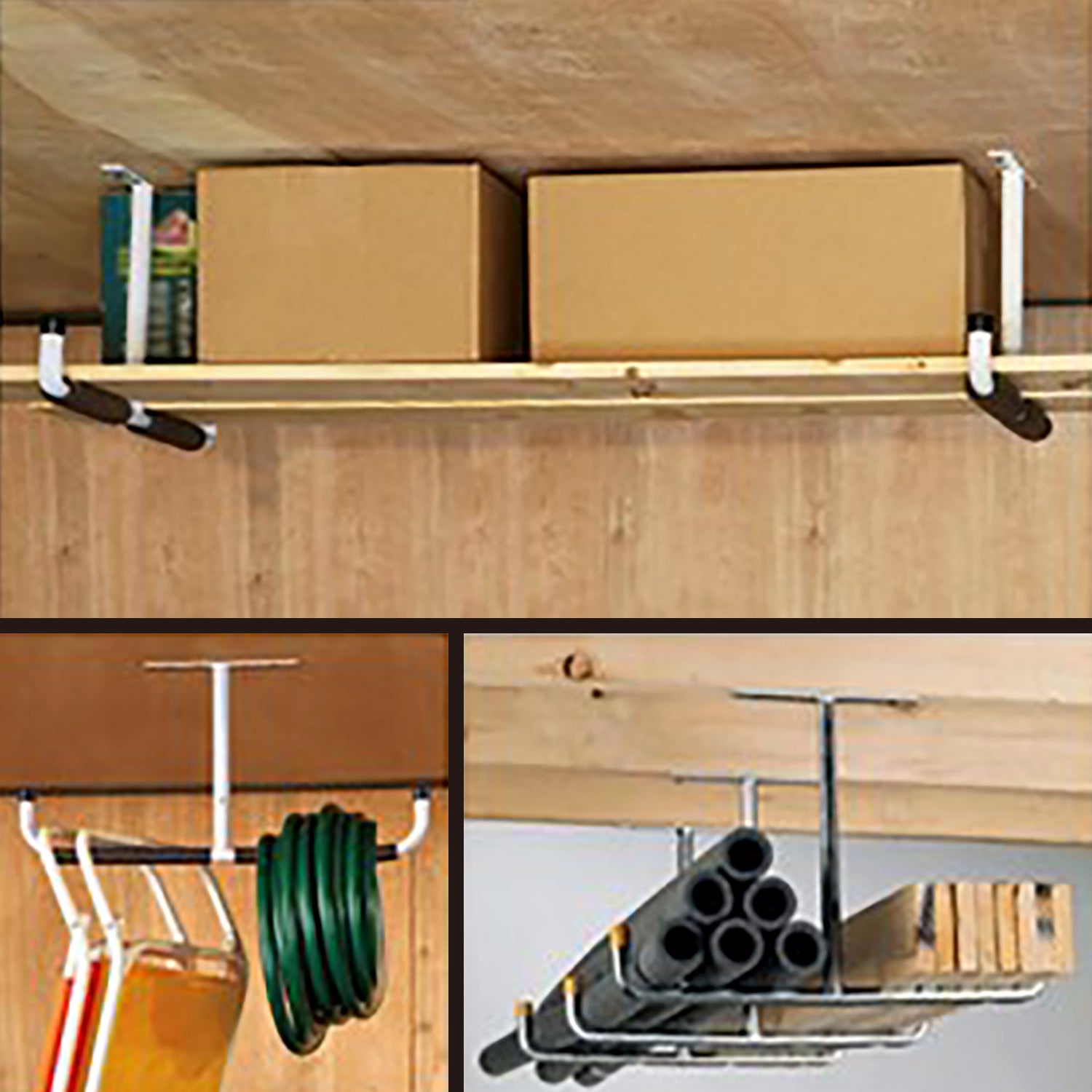 Garage Ceiling Storage Hook Steel, Heavy Duty Storage Rack for Hanging Wood, Bikes, Tools, Timber, Snowboard, Fishing Rods, Sturdy Storage System White