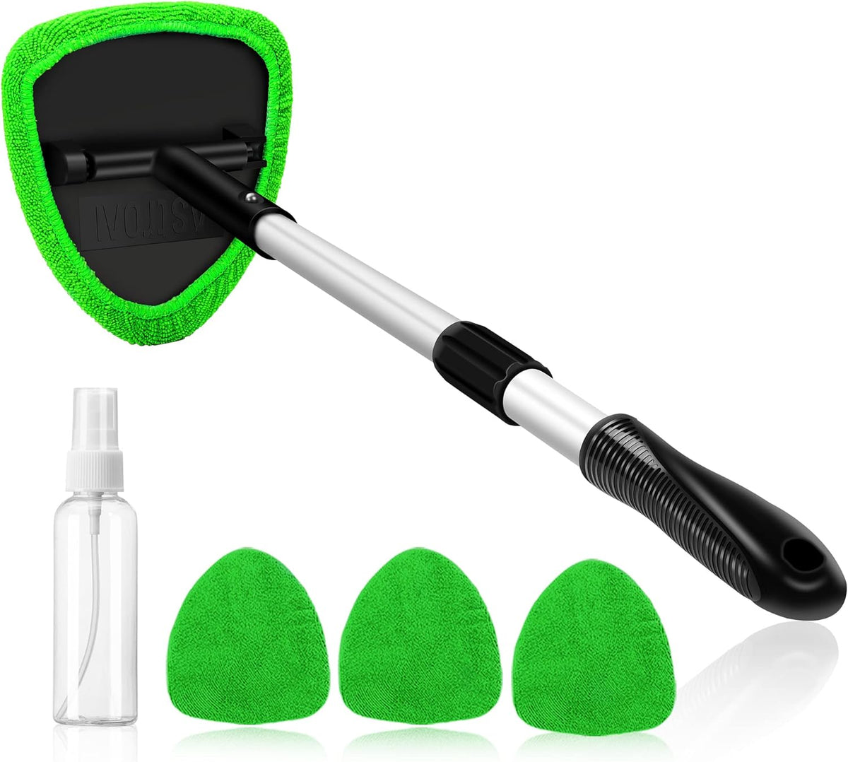 Windshield Washer, Car Windshield Cleaning Tool for Inside with 4 Reusable and Washable Microfiber Pads, Green