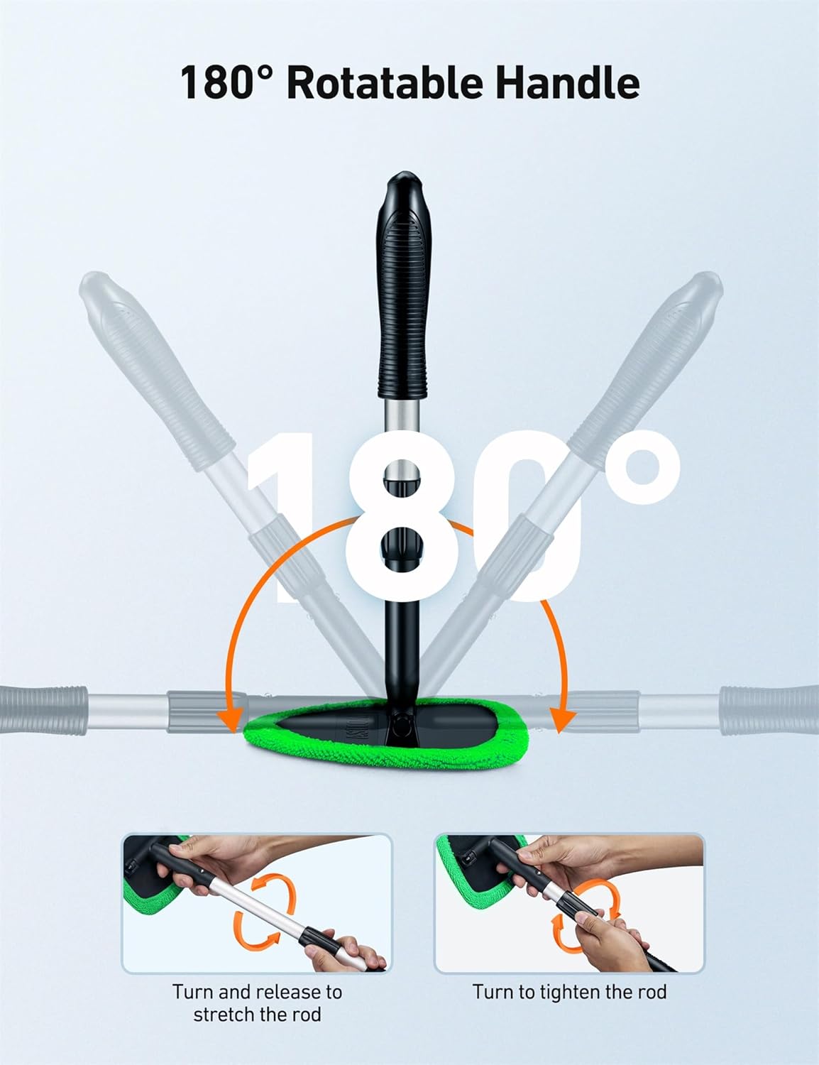 Windshield Washer, Car Windshield Cleaning Tool for Inside with 4 Reusable and Washable Microfiber Pads, Green