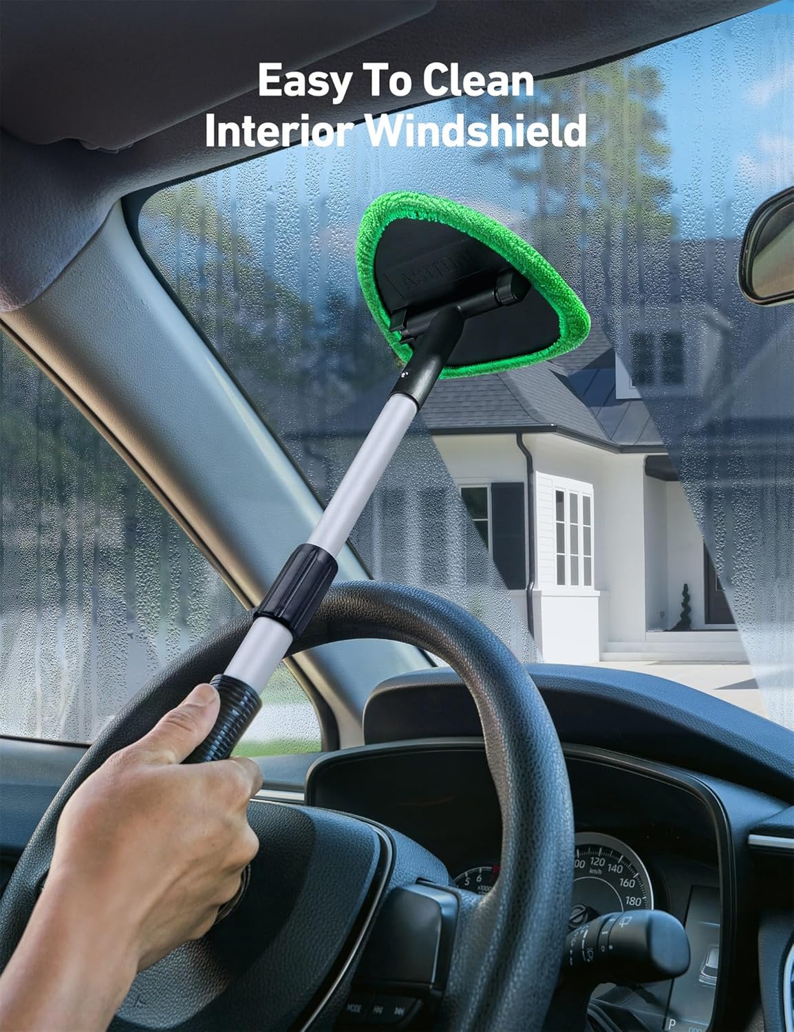 Windshield Washer, Car Windshield Cleaning Tool for Inside with 4 Reusable and Washable Microfiber Pads, Green
