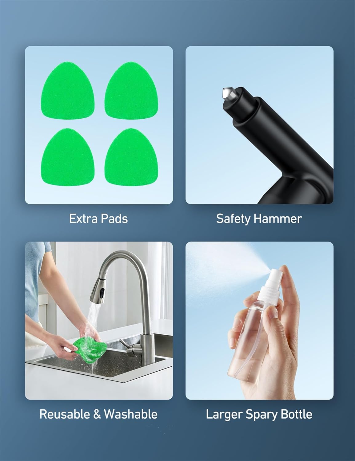 Windshield Washer, Car Windshield Cleaning Tool for Inside with 4 Reusable and Washable Microfiber Pads, Green