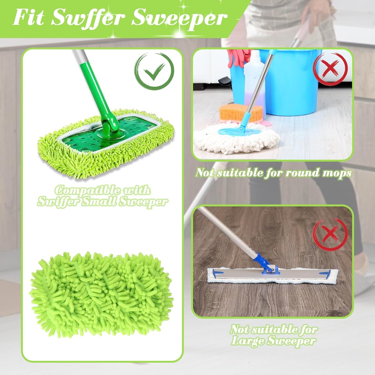 Pieces Microfiber Mop Cloths for Swiffer Sweeper Mop Refill Steam Mop, Wet Wipes Cover Reusable Washable Mop Pads for Tile Floors