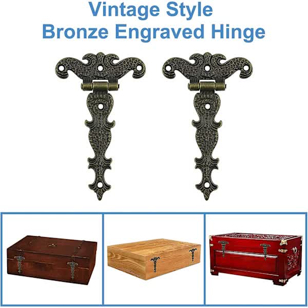 Antique Hinges, Bronze Decorative Retro Carved Hinges Cabinet Hinges For Doors Cupboard Jewelry Box 6 pcs