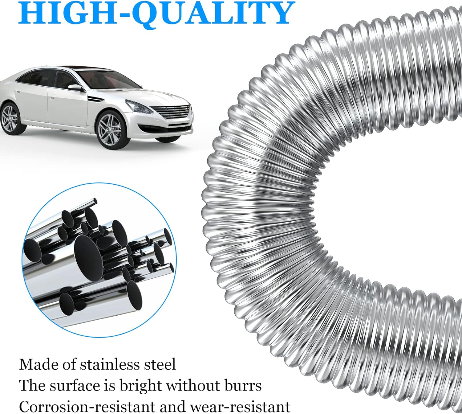 Exhaust pipe for parking heater, 60 cm stainless steel exhaust pipe car exhaust pipe with 2 stainless steel clamps for diesel heater_sai 60cm
