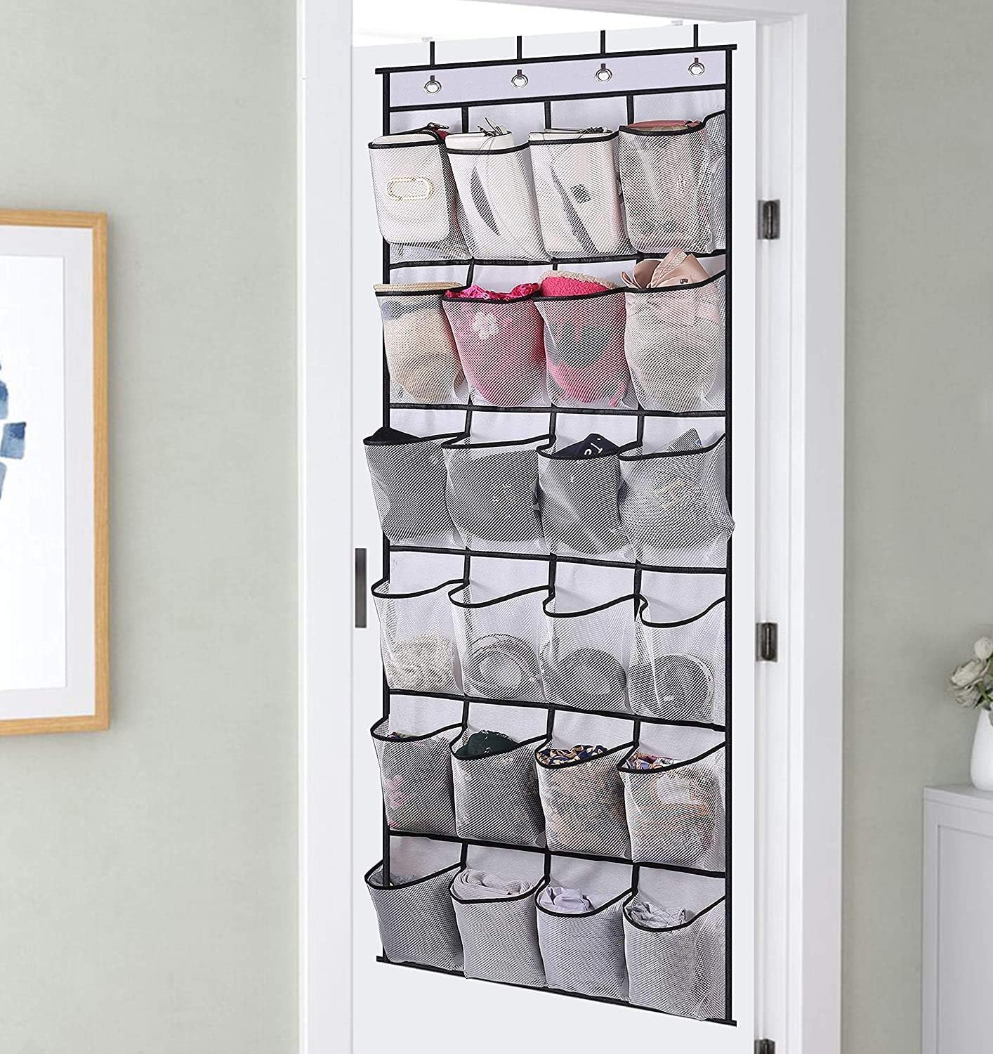 pc Over the Door Shoe Storage Organizer Hanging Shoe Rack Holder 24 Large Mesh Pockets for Closet Door Organization with Hangers White White