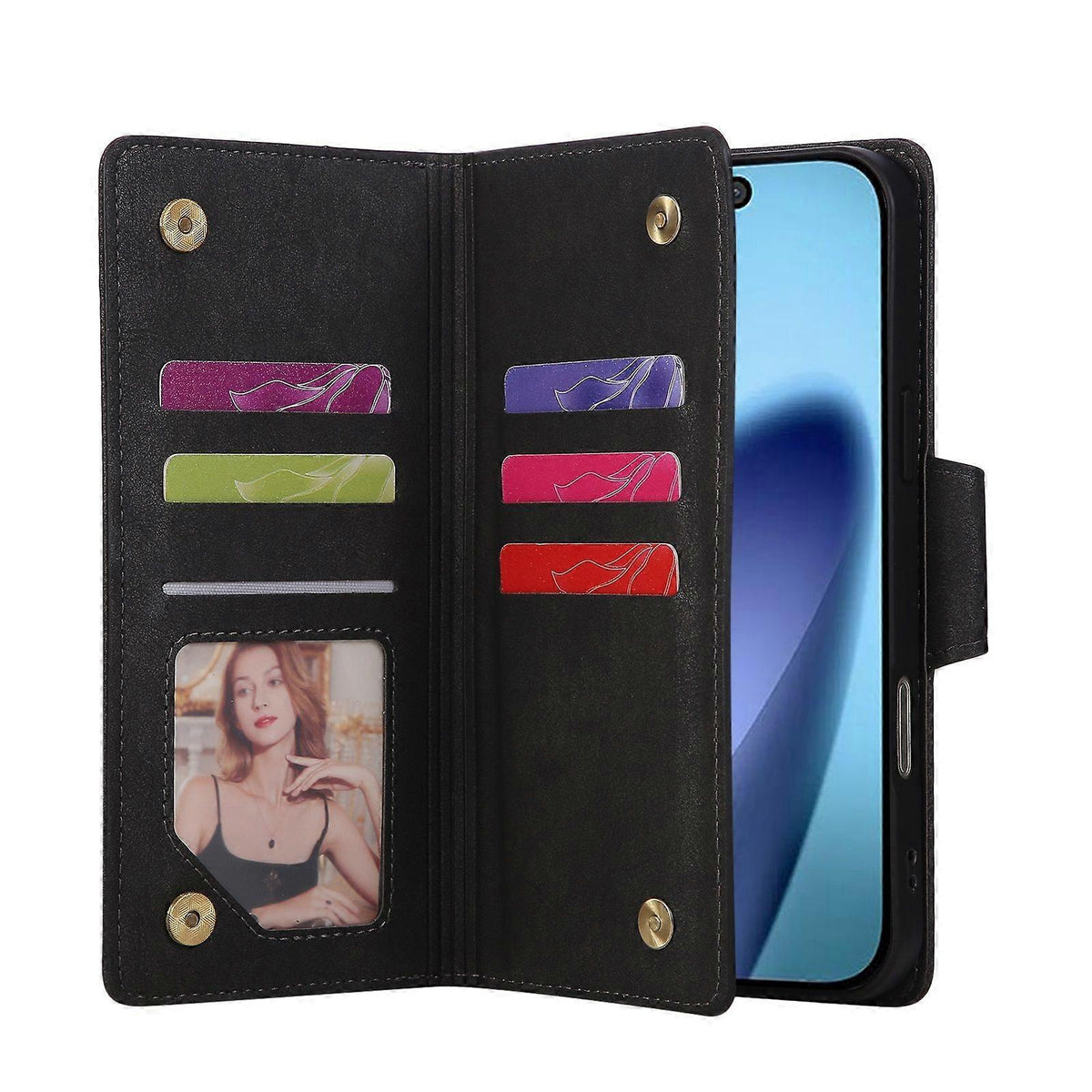 Compatible with iPhone 17 Pro Max Magnetic Leather Wallet Card Holder Black