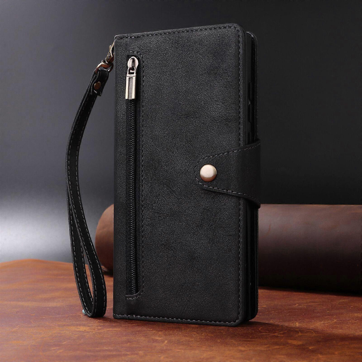 Compatible with iPhone 17 Pro Max Magnetic Leather Wallet Card Holder Black