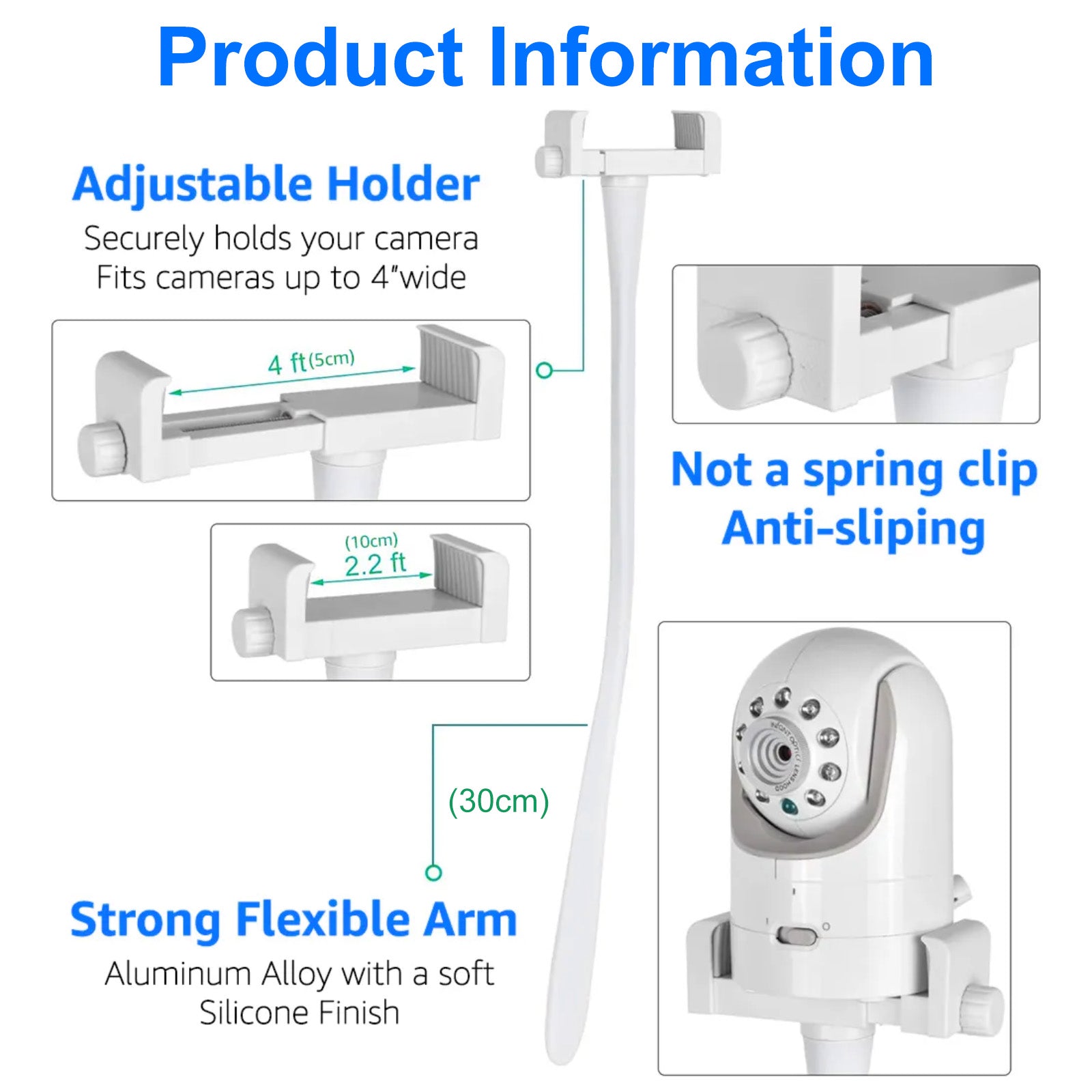 Universal Baby Monitor Holder Longer White Flexible Silicone Baby Camera Tripod