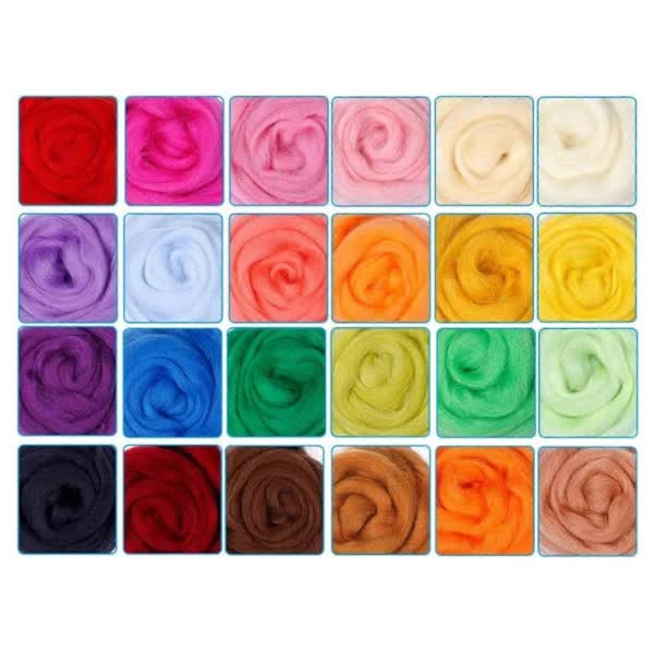 Needle Felting Set, 24 Colors Wool Carded Fleece Felting, Complete Needle Felting