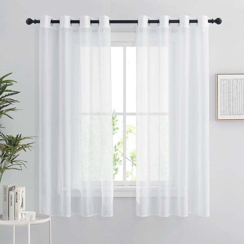 White Sheer Curtains, Set of 2 Short Curtains 132 x 160 cm Home Decor Bedroom Kitchen, Organza Tulle with Eyelets Transparent Light Filter, White
