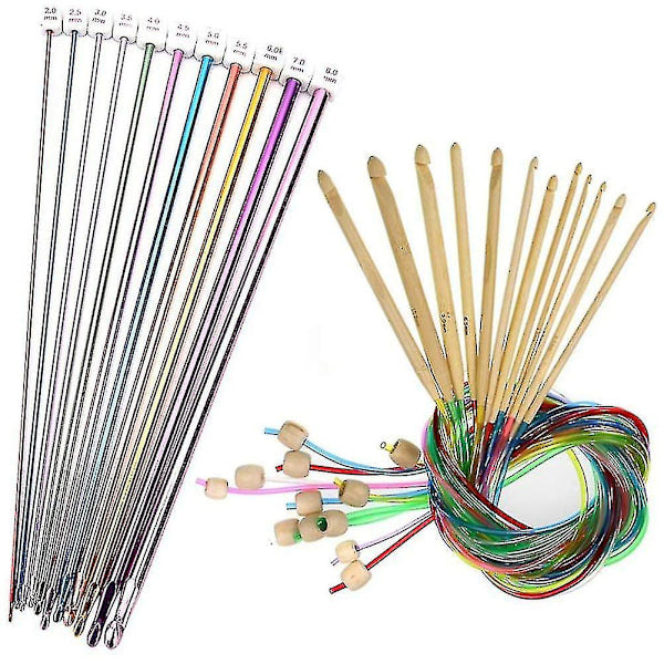 23-piece Tunisian crochet hook set with pearl, carbonized bamboo crochet hook [CO]