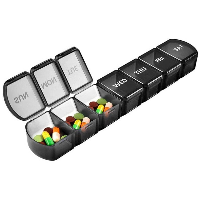 Medicine dispenser for 1 week with large compartments black
