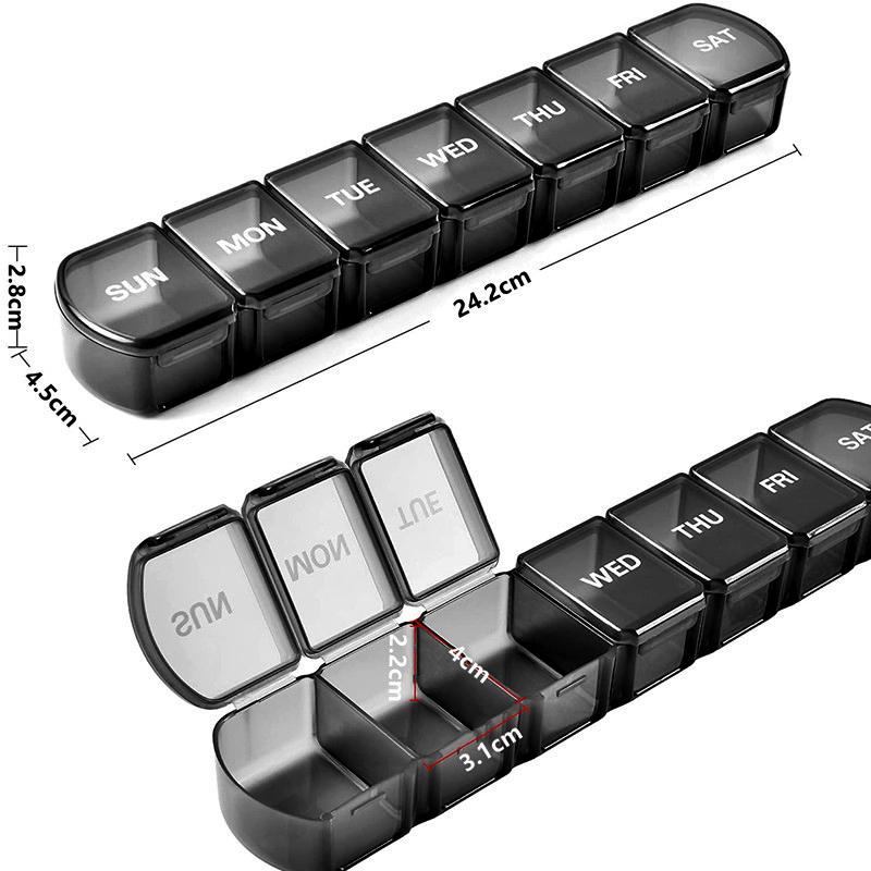 Medicine dispenser for 1 week with large compartments black