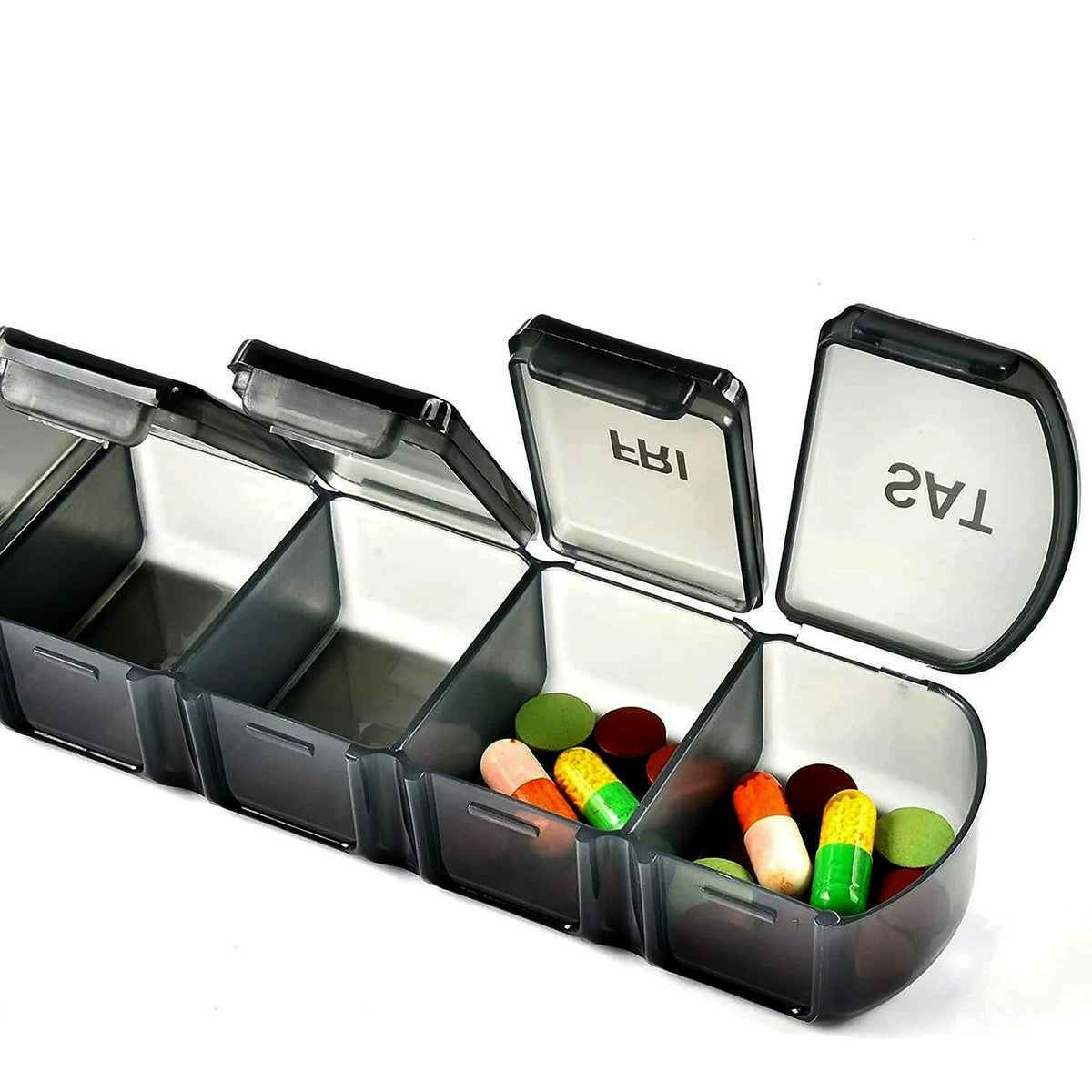 Medicine dispenser for 1 week with large compartments black