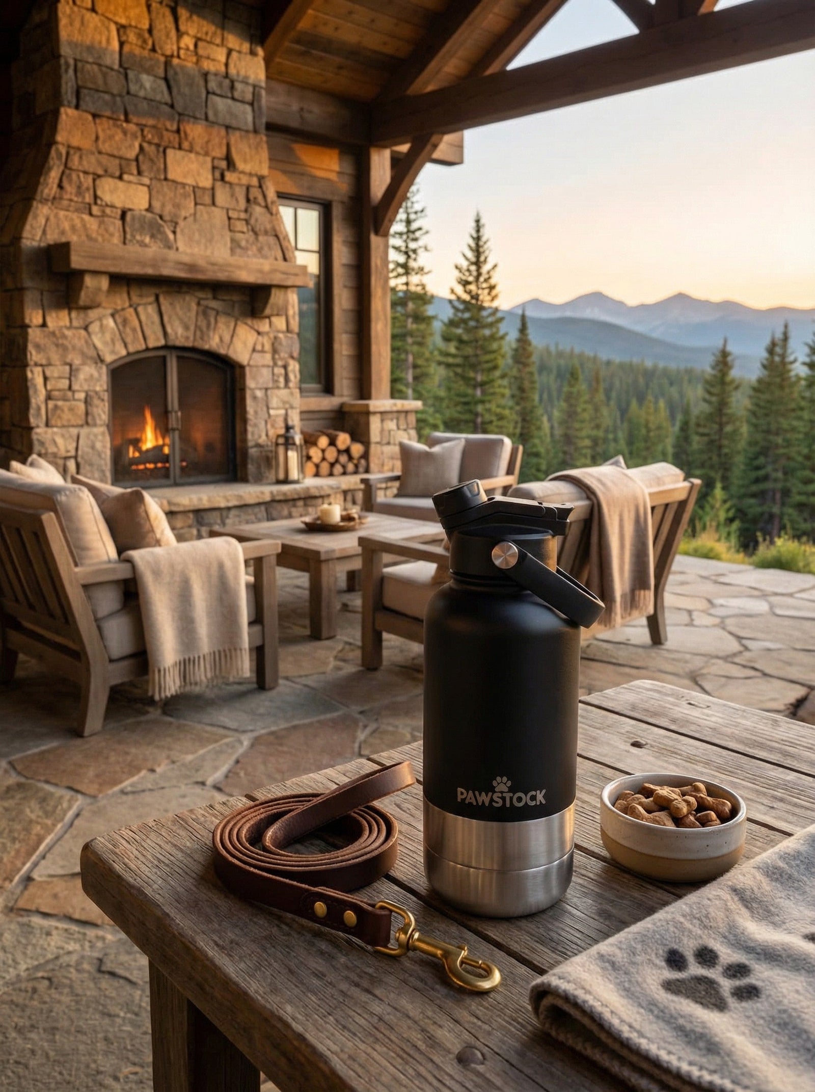 Pawstock 3-in-1 Insulated Dog Water Bottle with Dual Bowls – 1L Stainless Steel Travel Bottle - Gray