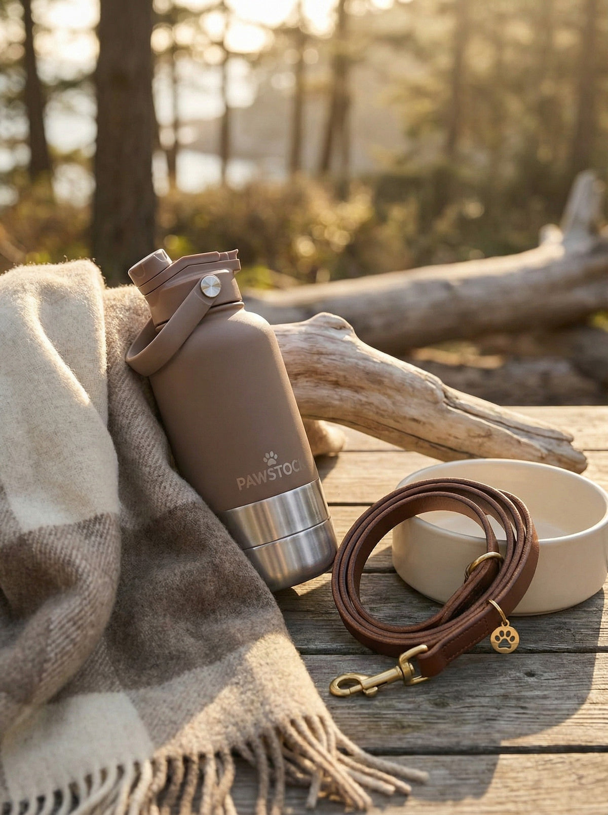 Pawstock 3-in-1 Insulated Dog Water Bottle with Dual Bowls – 1L Stainless Steel Travel Bottle - Gray