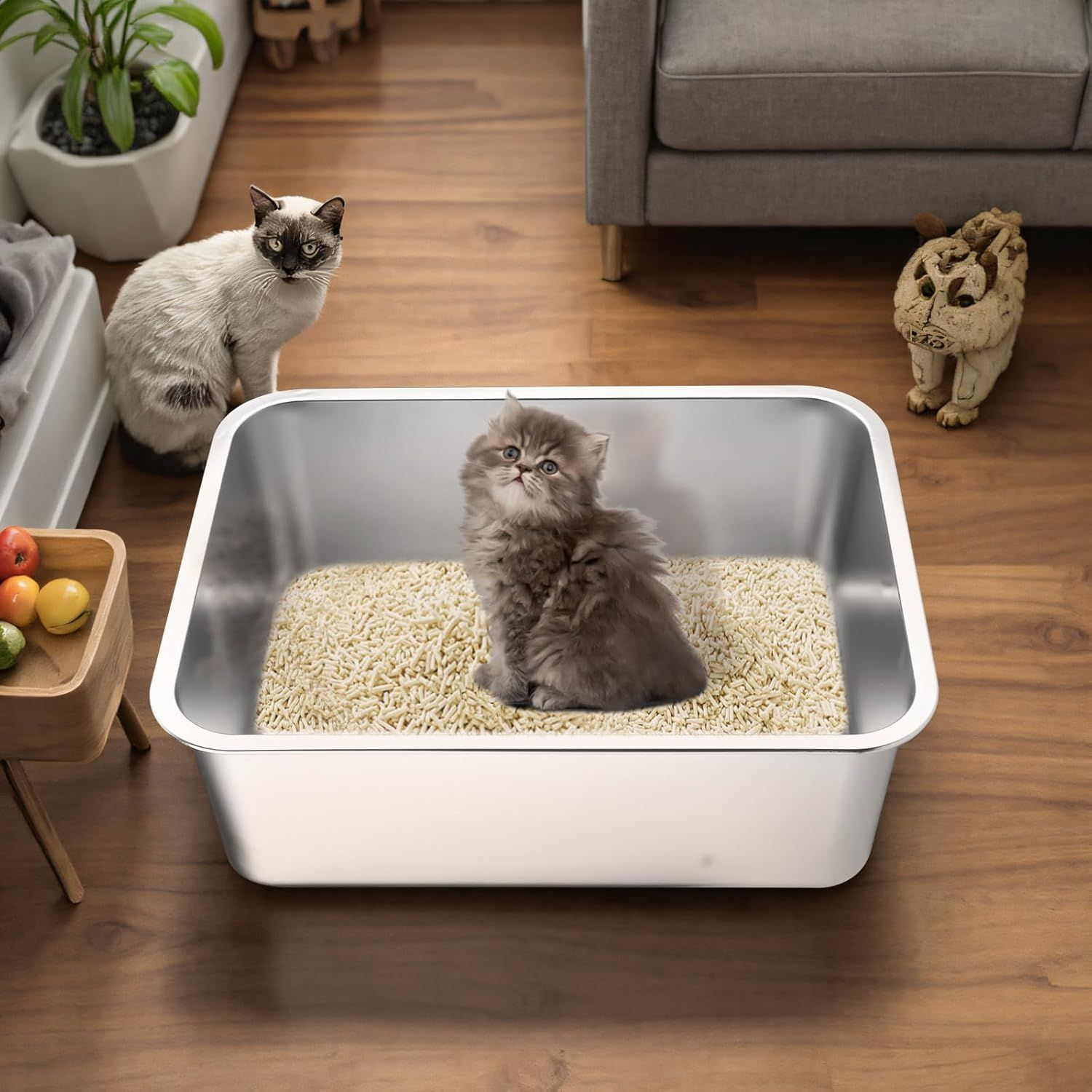 Stainless Steel Cat Litter Box - Large Metal High-Sided Pan for Cats, Pets, Non-Stick, Odor-Free, Easy to Clean, Splash-Proof, Durable (20" L x 13.8" W x 6" H)