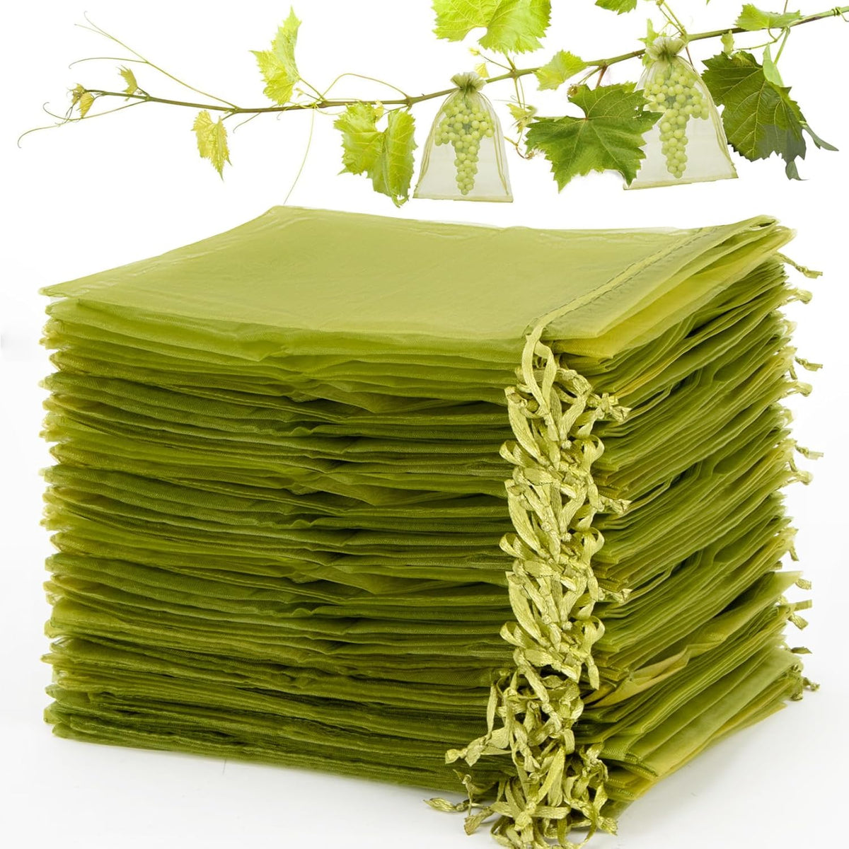 50PCS Fruit Protection Bags - 6"x8" Fruit Cover for Fruit Tree Netting Fruit Nets to Protect Fruit Mesh Fruit Bags Organza Bags Green Net Bags for Fruits &amp; Vegetables Reusable