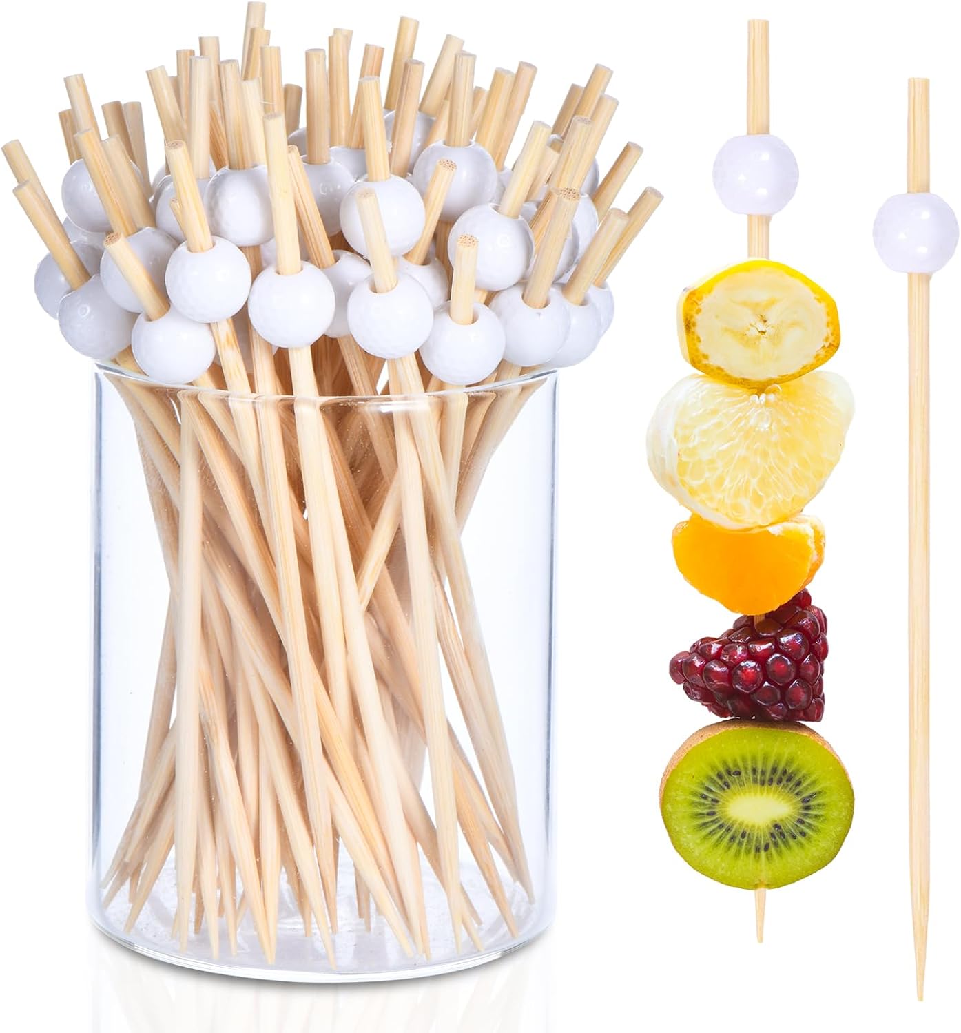 100 Pack Golf Toothpicks, Bamboo Cocktail Picks, Natural Bamboo Toothpicks for Appetizers Fruit Cake Dessert Barbecue Snacks Sandwiches (Golf Ball)