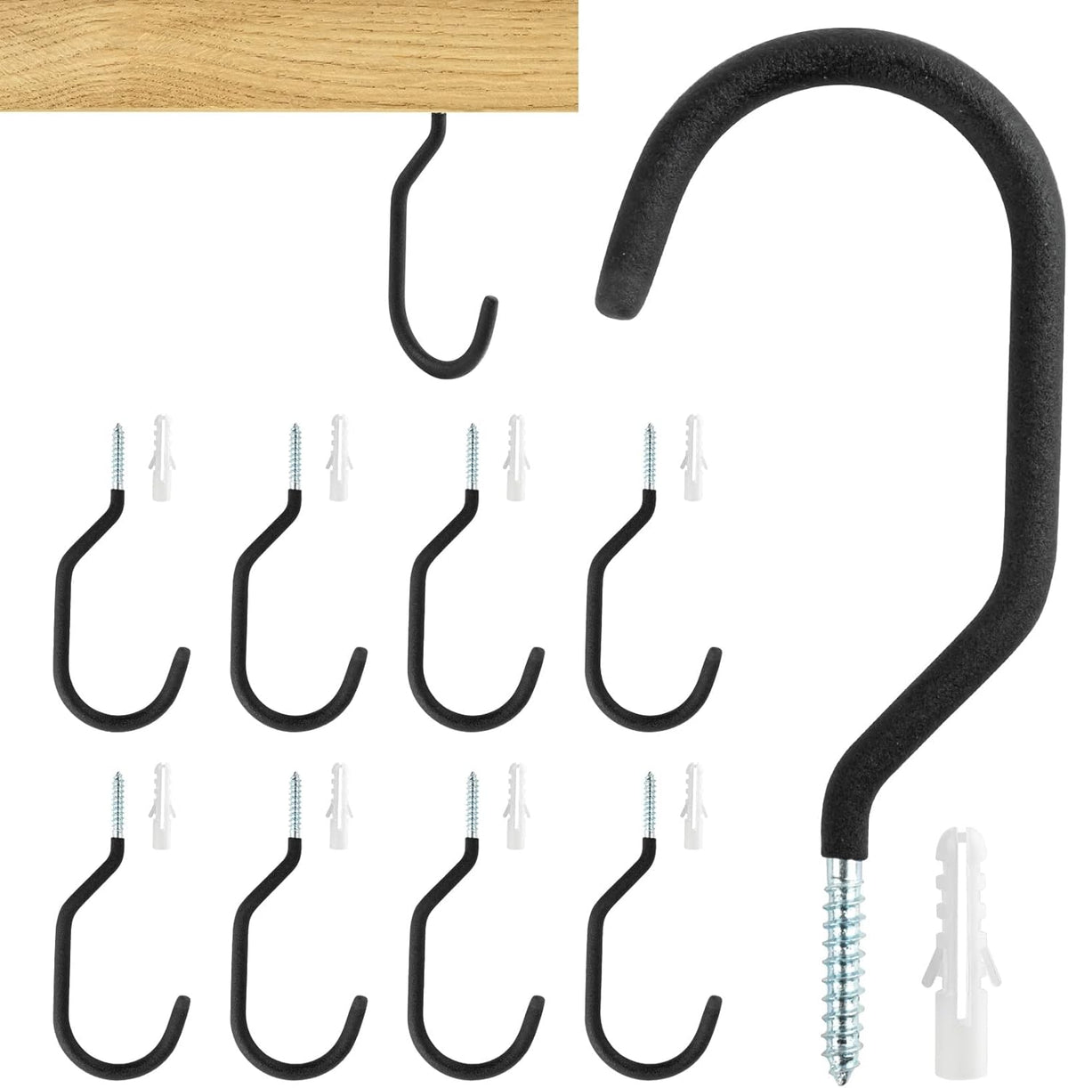 10 Heavy Duty Wall Mount Storage J Hooks - Bicycle &amp; Ladder Hangers, Garden Yard Tools Organizer